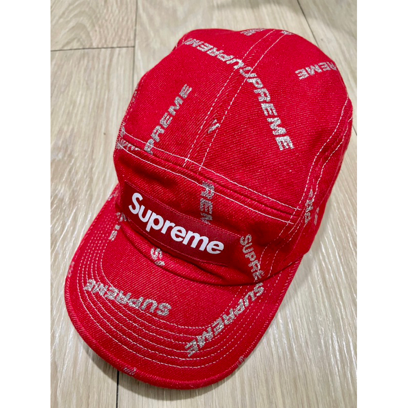 Supreme Cap 銀粉Logo 5片式紅單寧布棒球帽 cap MIDE IN USA