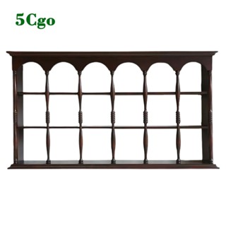 5Cgo.【樂趣購】歐式仿古壁櫥咖啡杯展示櫃原木復古收納架茶杯壁掛置物架實木中古杯架t673374147843