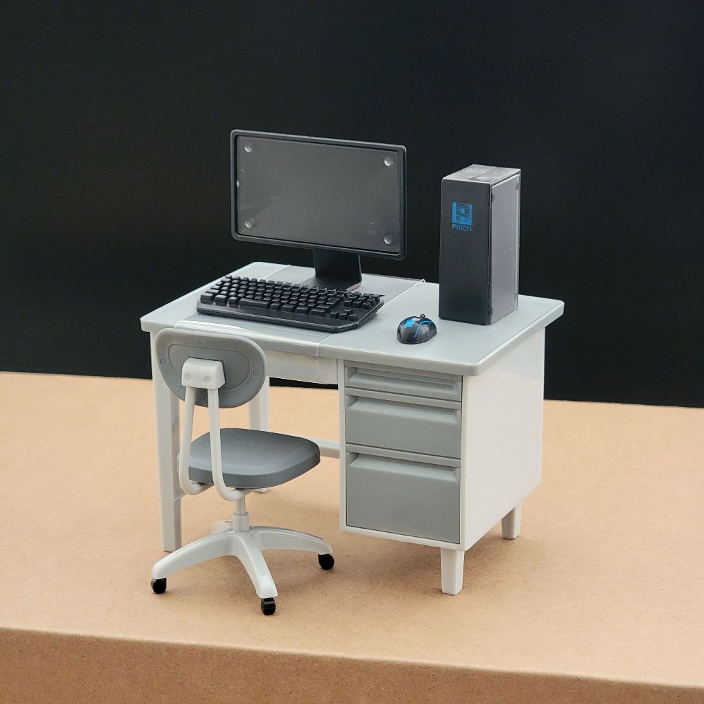 日本進口🇯🇵微型擺飾 袖珍模型1/12 辦公室系列 辦公桌/辦公椅/電腦組/水桶附抹布