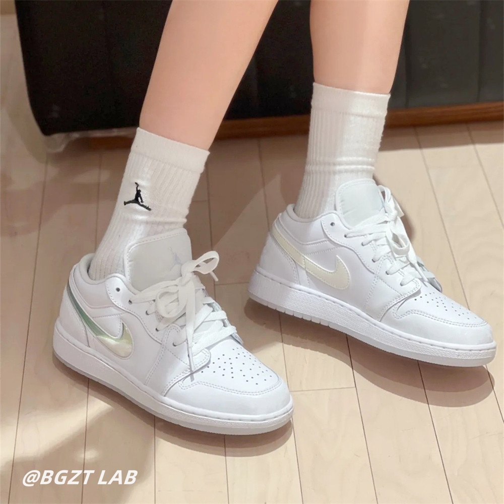 BGZT LAB 免運 Nike Air Jordan 1 GS AJ1 鎏金勾 低筒 板鞋 白色 FQ9112-100