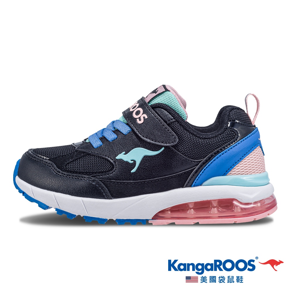 【KangaROOS 美國袋鼠鞋】童鞋 K-RIDER 2 防潑水氣墊童鞋 穩定支撐(黑/藍/粉-KK41301)