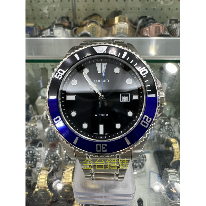 【金台鐘錶】CASIO 卡西歐 (黑x藍) MDV-107D-1A2 劍魚二代 槍魚 水鬼 防水200米 不鏽鋼錶帶