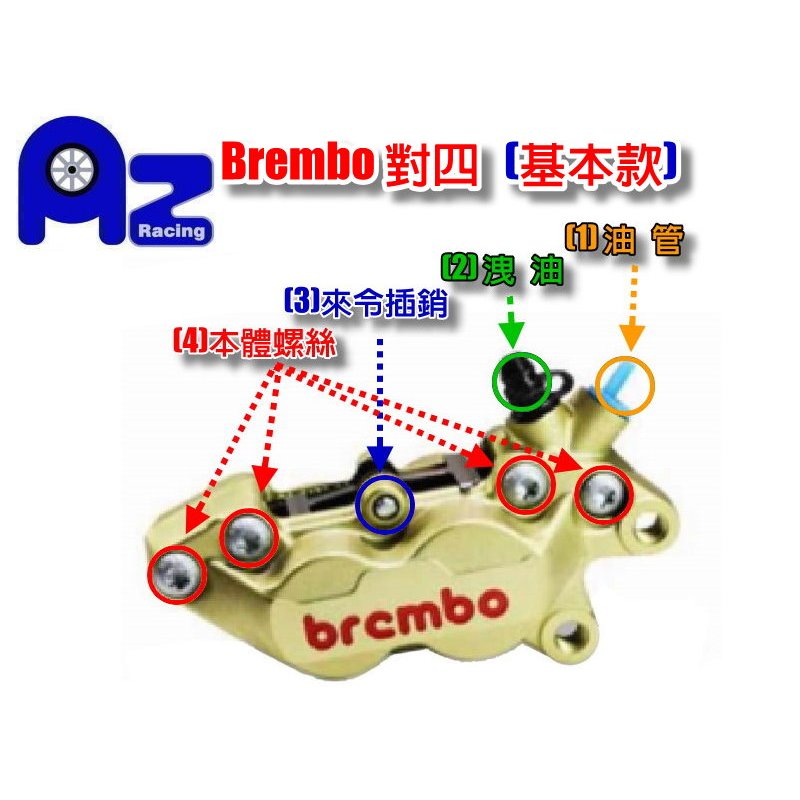 Brembo對四基本款卡鉗用不鏽鋼/鍍鈦 (油管.洩油.來令插銷.本體)螺絲(台灣製)