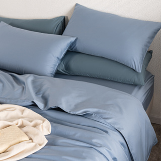 《伯尼寢具》60支長絨棉床包被套組-霧霾藍