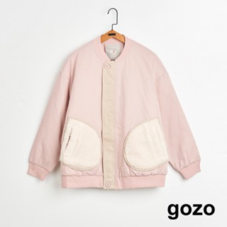 【gozo】➤QQ毛口袋鋪棉棒球外套(粉色/淺綠 F) | 女裝 圓領 保暖