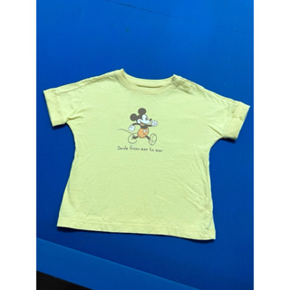 lativ baby kid 童裝 女童男童 迪士尼聯名款 米老鼠米奇圖案造型短袖上衣 黃色短T 夏裝 春夏衣服 二手衣