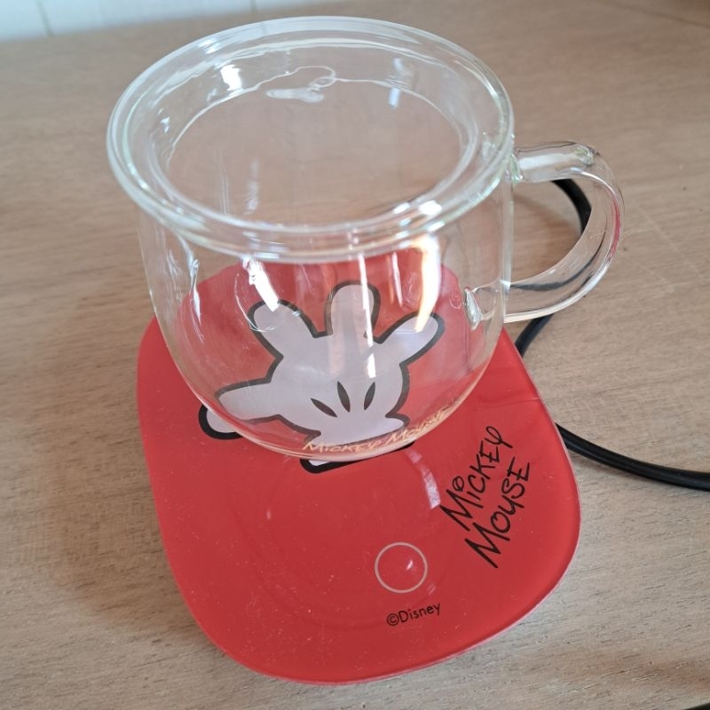 米奇趣味恆溫電熱盤+玻璃杯 迪士尼 Mickey Mouse 加熱杯墊 保溫杯墊 恆溫杯墊