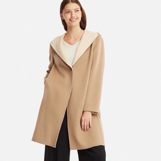Uniqlo 女裝 雙面織紋 連帽大衣 尺寸M