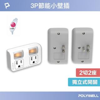 隔日到貨】臺灣製造】1年保固】 2切2座節能小壁插 獨立開關 3P 3P轉2P 45mm間距 BSMI登入R63608