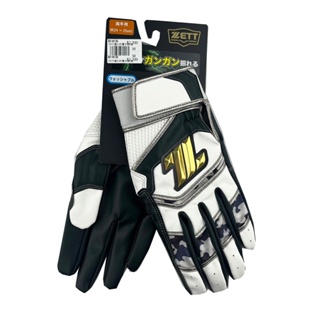 【超取免運】ZETT 打擊手套 一雙入 白X黑X金標 人造皮革 BG14013A
