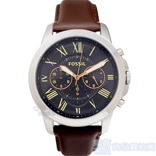 FOSSIL 腕錶 FS4813手錶 羅馬時標 三眼計時 黑面 咖啡色錶帶44mm 男錶【澄緻精品】