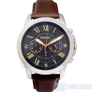 FOSSIL 腕錶 FS4813手錶 羅馬時標 三眼計時 黑麵 咖啡色錶帶44mm 男錶【澄緻精品】