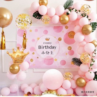 金色皇冠公主 場景佈置套裝 贈打氣筒 / 鋁膜氣球 生日裝飾 / 主題背景牆 氣球套裝 裝飾【國王皇後】