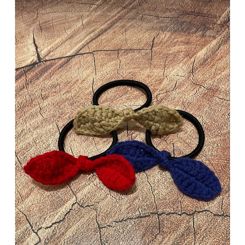 🏘三合院手作🏘手工編織蝴蝶結髮圈（台灣製髮圈和毛線、客製化顏色）