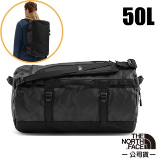 【The North Face】防水耐磨背提兩用旅行袋50L 手提後背行李袋 旅行背包 圓筒包/自助旅行_黑_52ST