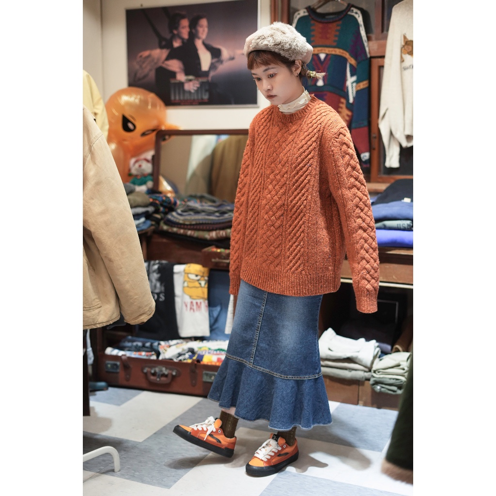 極樂鳥-橘色毛衣/愛爾蘭毛衣/針織毛衣/漁夫毛衣