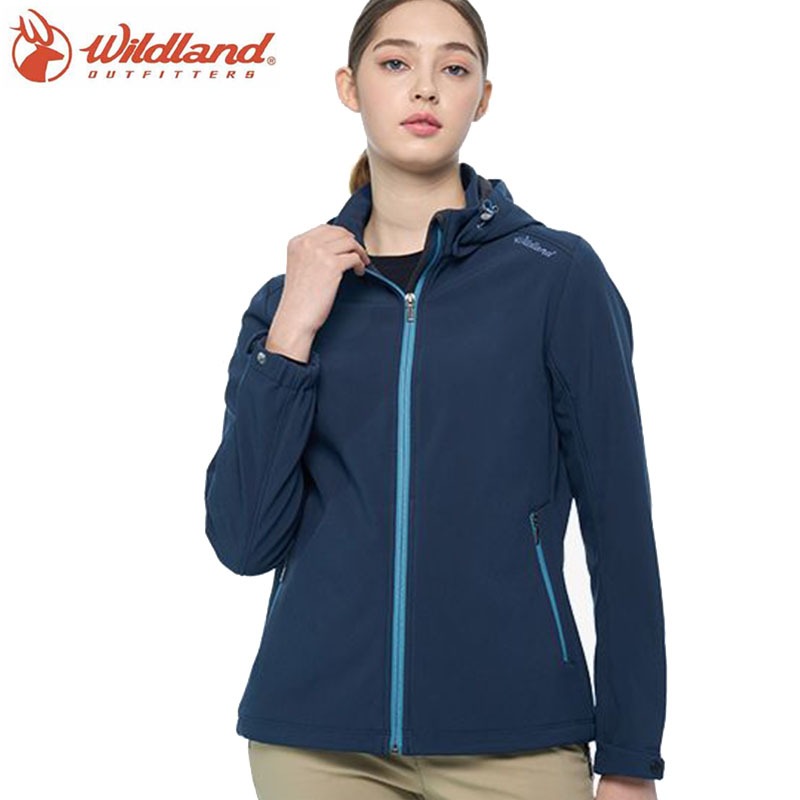 【WILDLAND 荒野】女彈性環保紗15K/15K超潑外套 藍黑 0B02905 軟殼衣 休閒外套 防風外套
