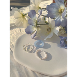 ✨Confident shining✨韓系飾品“法式復古亞力克珍珠藍３件戒指“