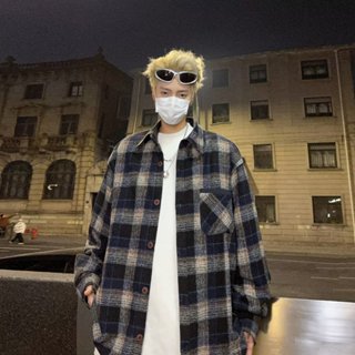 日系青年 長袖襯衫男 格紋男襯衫 襯衫男士長袖 日系條紋襯衫 長版襯衫 翻領襯衣 格子襯衫男 休閑長袖上衣 D1