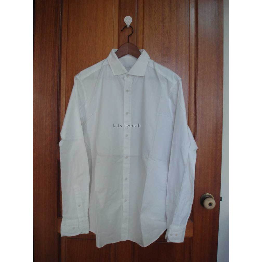 Massimo Dutti 白色針織布長袖商務襯衫 XL