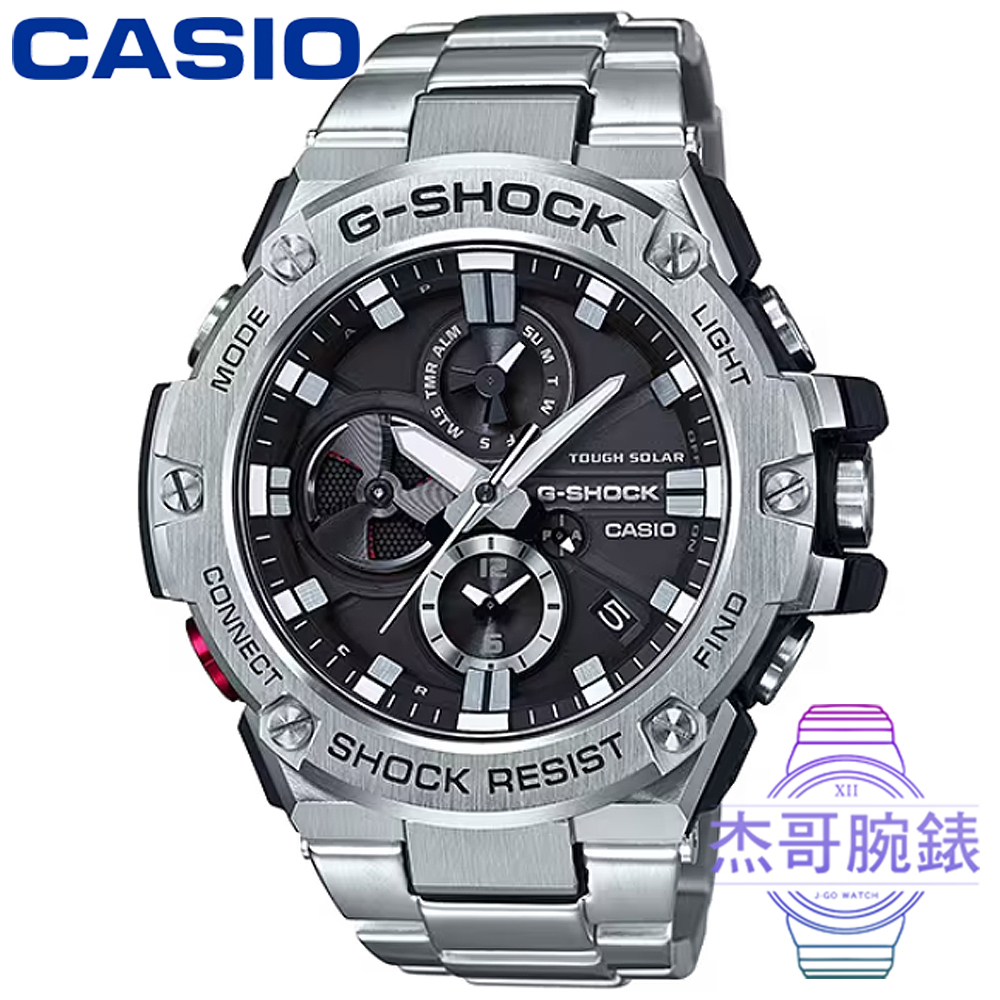【杰哥腕錶】CASIO 卡西歐G-SHOCK G-STEEL 藍芽雙顯錶-黑 / GST-B100D-1A