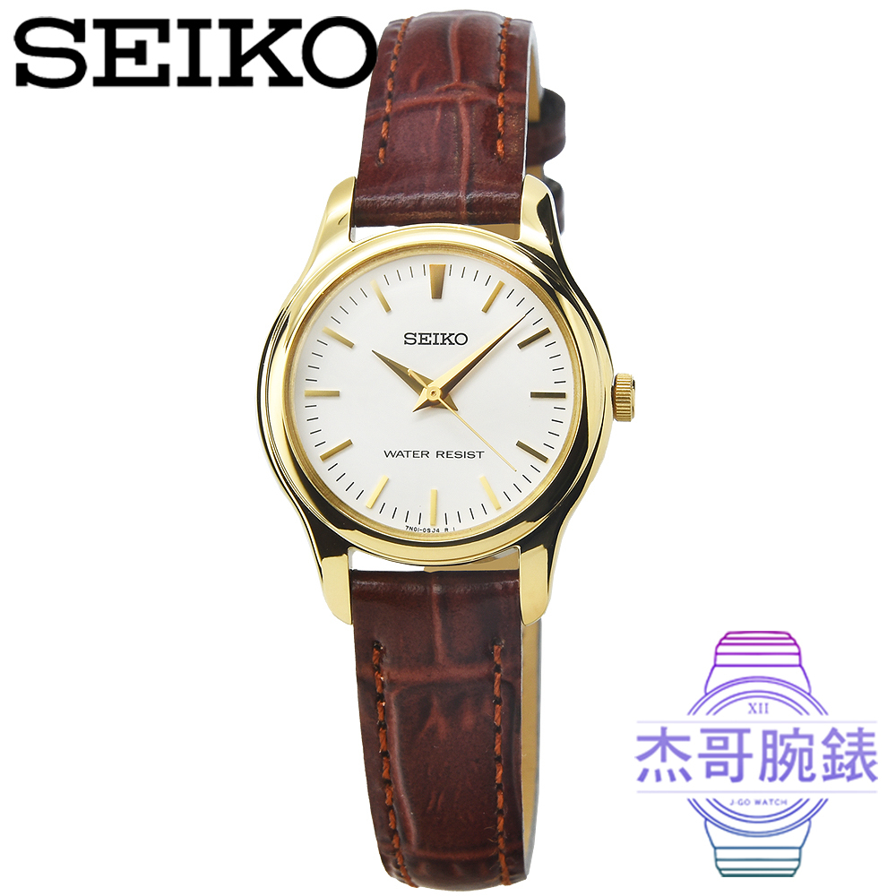 【杰哥腕錶】SEIKO 精工超薄石英皮帶女錶-金框白面 / SSXP002