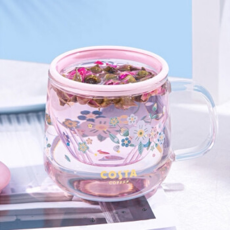 張哲瀚COSTA玻璃杯（粉色）送冰箱貼及小卡/茶杯/茶水分離泡茶杯/辦公室水杯