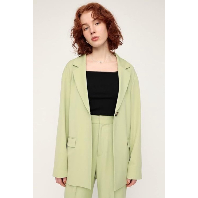 日本品牌sly粉嫩黃綠色簡約一粒扣休閒感寬鬆長袖西裝外套