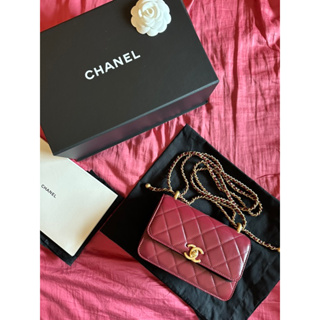 chanel 金球 雙金球 金珠 酒紅 口蓋包