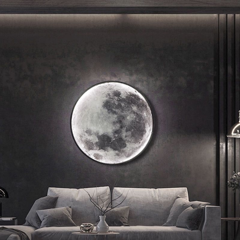 月球壁燈創意床頭燈簡約現代客廳背景墻裝飾led燈北歐臥室壁畫燈三色光