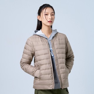 【ERSS】女裝 羽絨外套 羽絨外套女 女生外套 羅紋領 輕量 拉鍊口袋 灰卡其 【K10182】