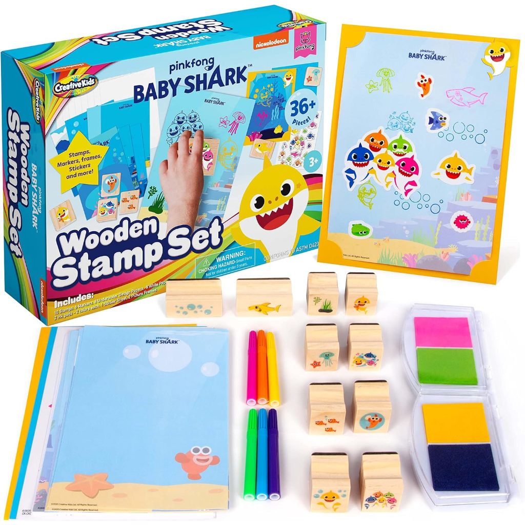 預購👍正版空運👍美國專櫃  baby shark 鯊魚寶寶  木質印章 畫畫 繪畫 玩具 禮盒