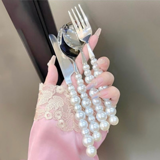 小仙女珍珠風高級感奢華輕奢餐具304不鏽鋼珍珠不鏽鋼餐具 湯匙 叉子 餐具組 環保餐具 不鏽鋼餐具 水果叉 小湯匙