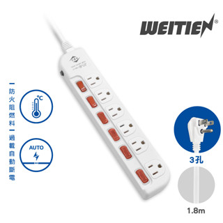 【威電】威電延長線 6開6插電腦延長線(6-15尺) 最新安規延長線 插座延長線 電源延長線 CK-3662 延長線