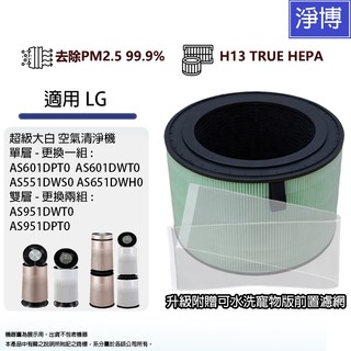 適用LG樂金超級大白空氣淨機AS601DPT0 AS951DPT0 AS651DWH0 AS651DS0 寵物濾網濾芯