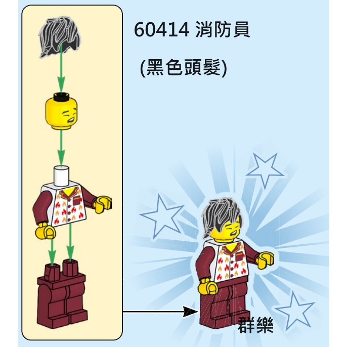 【群樂】LEGO 60414 人偶 消防員(黑色頭髮)
