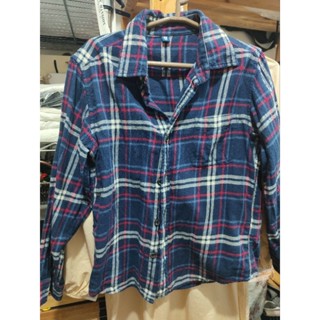 Uniqlo 熱賣兒童法蘭絨襯衫 格子襯衫 藍色秋冬款 二手