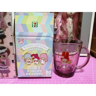 A2613 【7-11 美樂蒂 40週年 紀念限定造型 限量玻璃馬克杯】 早期 收藏 懷舊 動漫