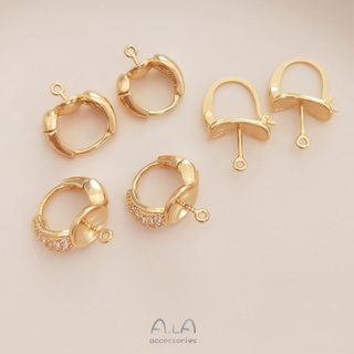 宏雲Hongyun-Ala--手工diy耳飾保色配件14K鍍金鑲嵌半孔珍珠托鋯石耳扣耳鉤耳環材料