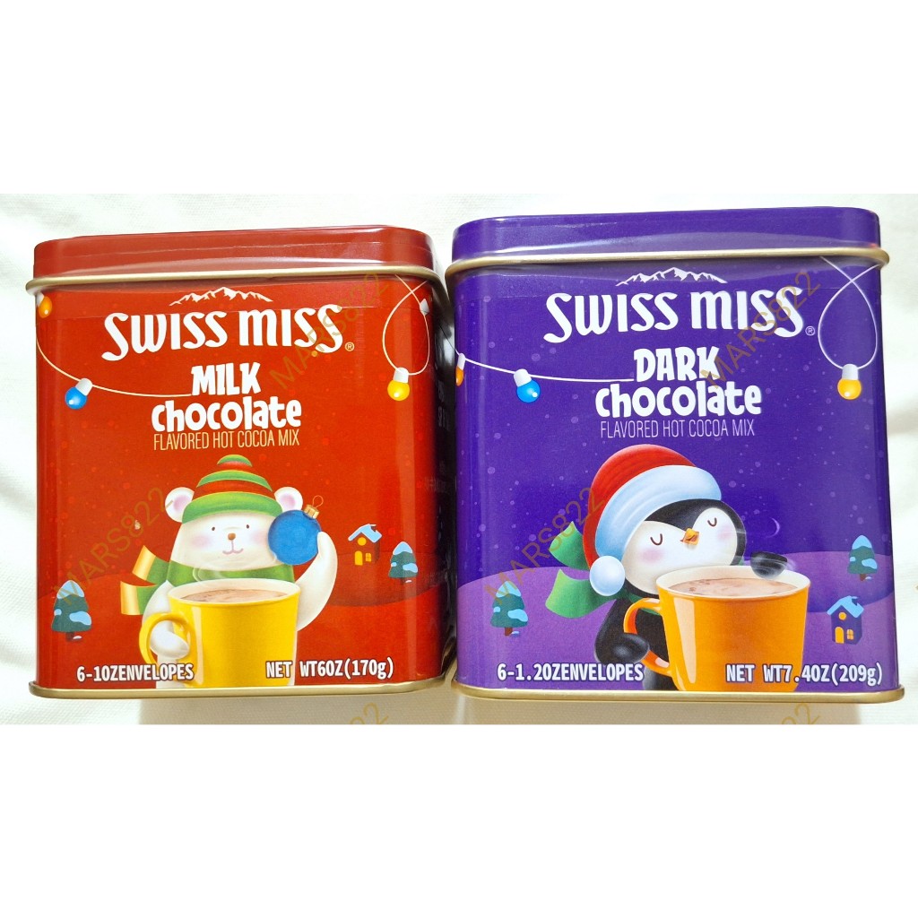 &lt;現貨&gt;Swiss Miss 牛奶巧克力粉 黑巧克力粉 聖誕鐵盒裝 內含6包入