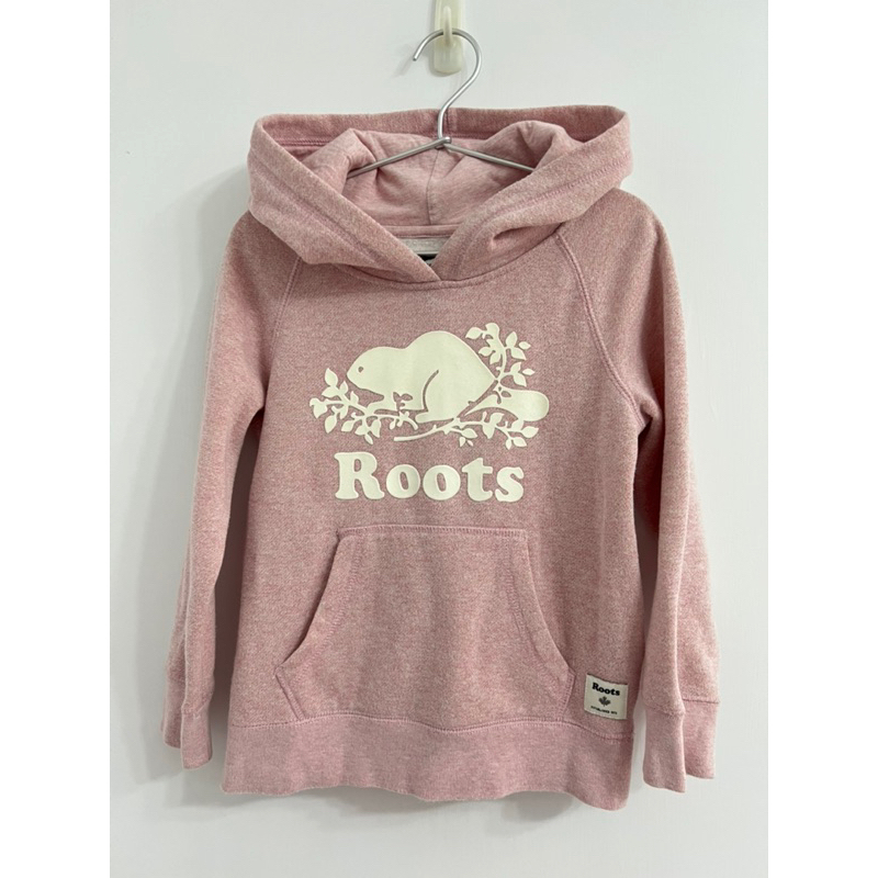 Roots~女童淺粉色金蔥內刷毛連帽T~5-6T