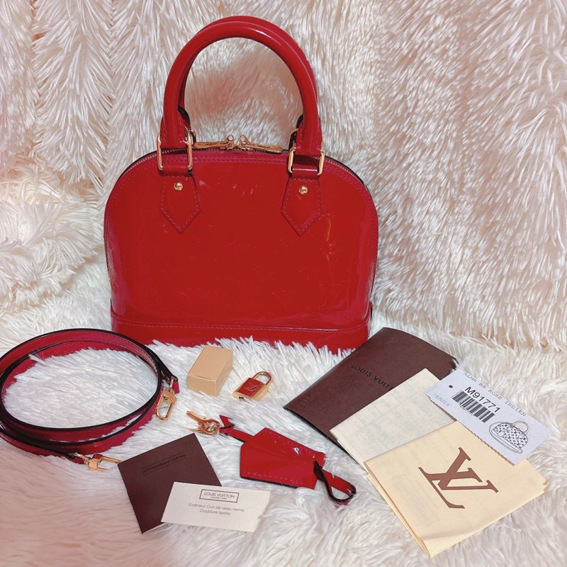台灣櫃上購入 Louis Vuitton 桃紅色 LV 漆皮 貝殼包 手提包 斜背包 二手