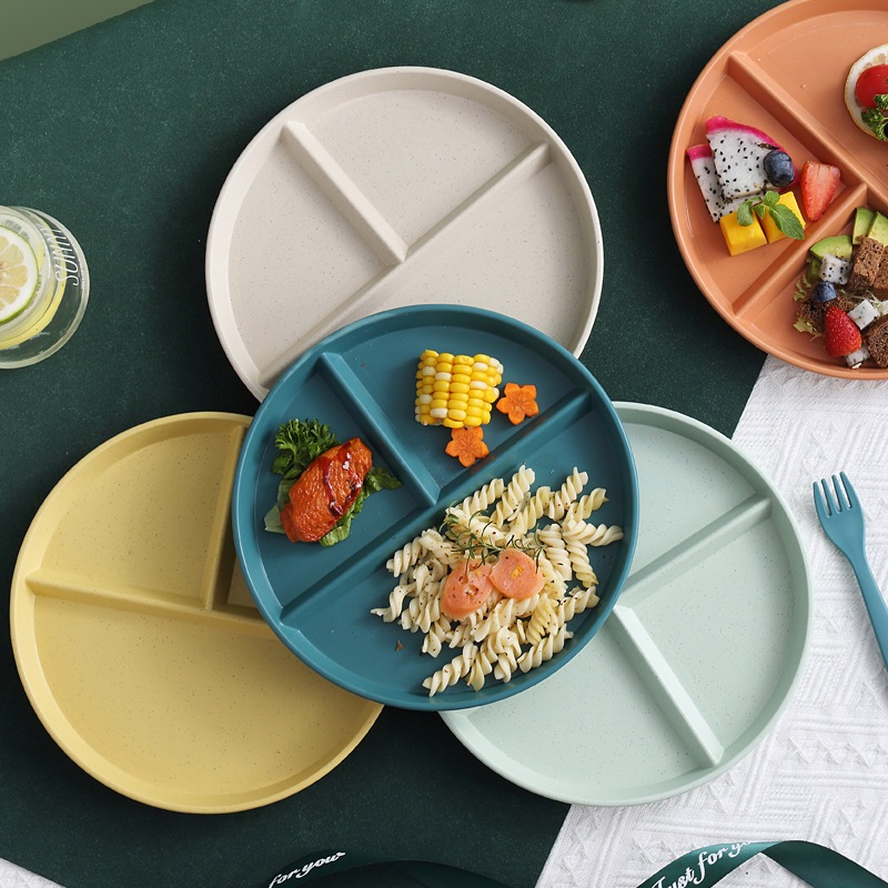 🔥減肥專用餐盤 三格定量減脂分餐盤 小麥稭稈防摔家用盤子 高顏值三分盤 兒童分餐盤
