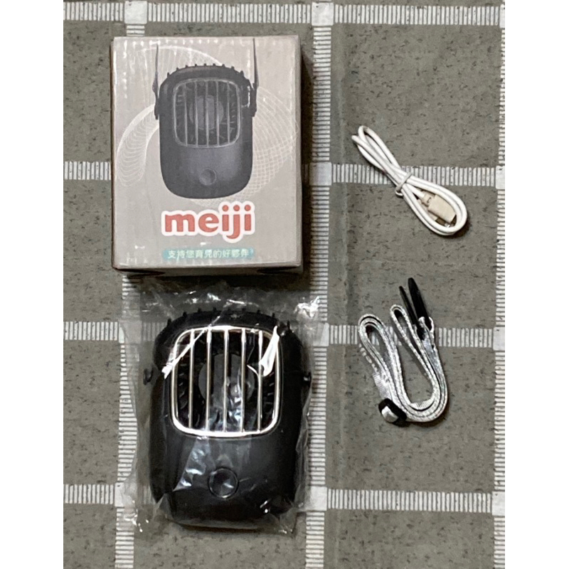 meiji攜帶式USB風扇(附肩頸帶)黑色電扇掛扇12x8.5x3cm
