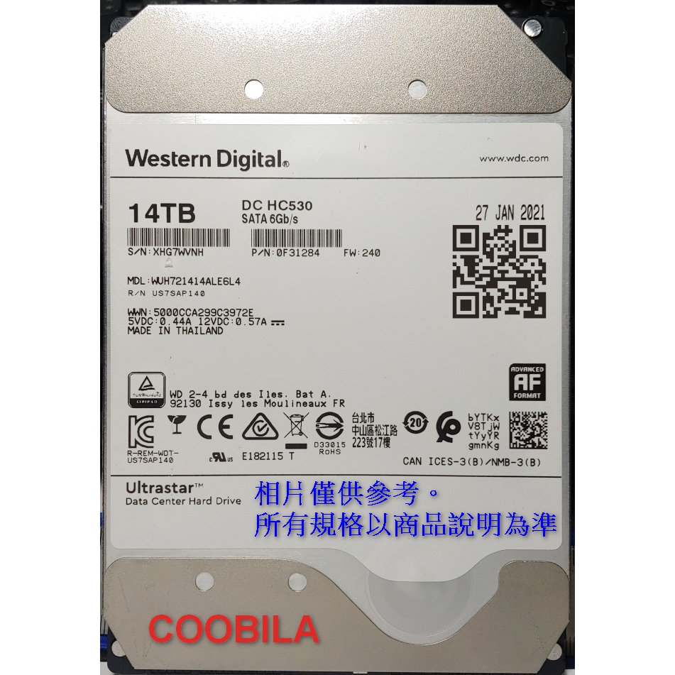 COOBILA 台灣現貨 WD 14TB WUH721414ALE604 SATA6G 企業級氦氣機械硬碟店保18個月