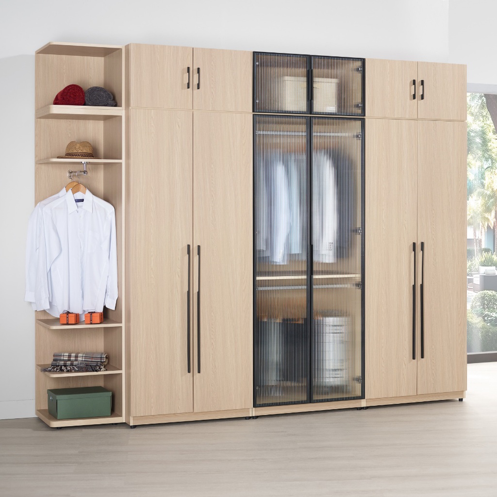 24 艾維斯淺原木色全木心板9.5尺組合式系統開門衣櫃 CM019