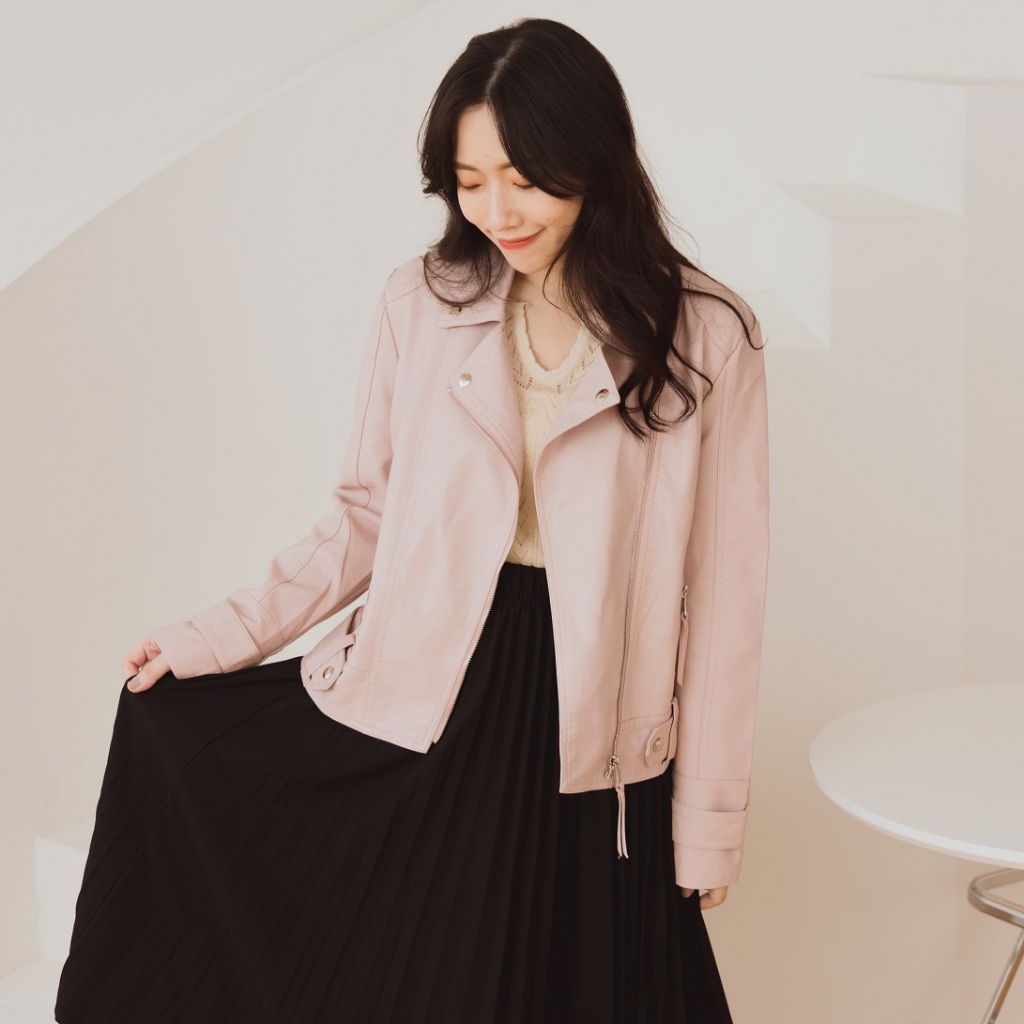 【Avivi】率性素色皮革外套-黑色、白色、粉色