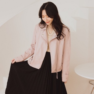 【Avivi】率性素色皮革外套-黑色、白色、粉色