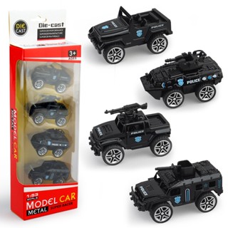 【黑色軍事警車合金車/4入一盒】【臺灣現貨】1:64 模型玩具車 軍事車 回力越野車 警車 110 越野車玩具 戰車 迴