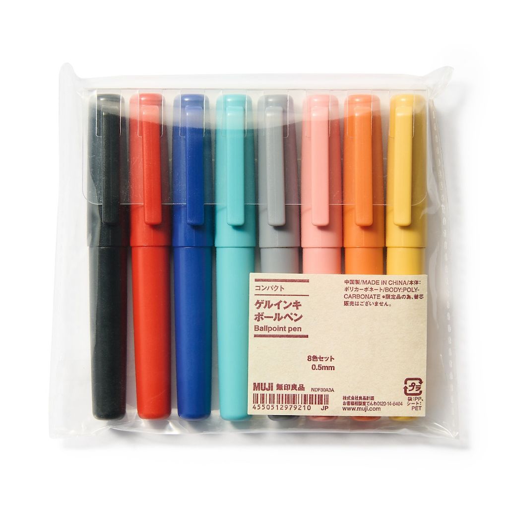 【MUJI 無印良品】 日本限量販售 口袋筆 0.5mm 一組8色 中性墨水 原子筆 黑紅藍青灰粉紅橘黃 中性筆
